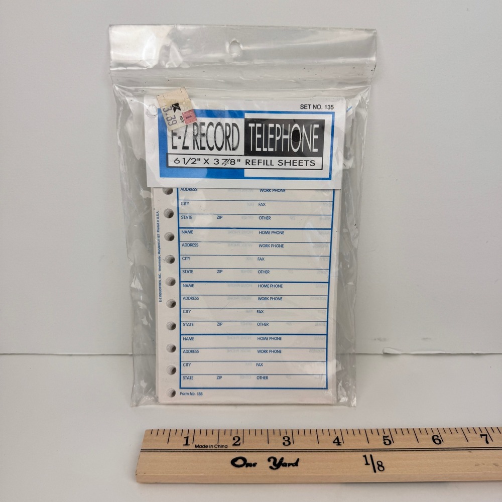 Vtg E-Z Record Telephone Refill Binder White Sheets 6 1/2 x 3 7/8 inch READ